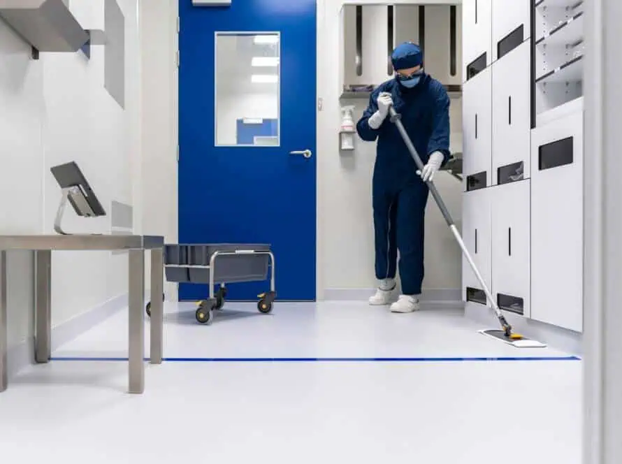 a person in a blue mask and a mask holding a ladder